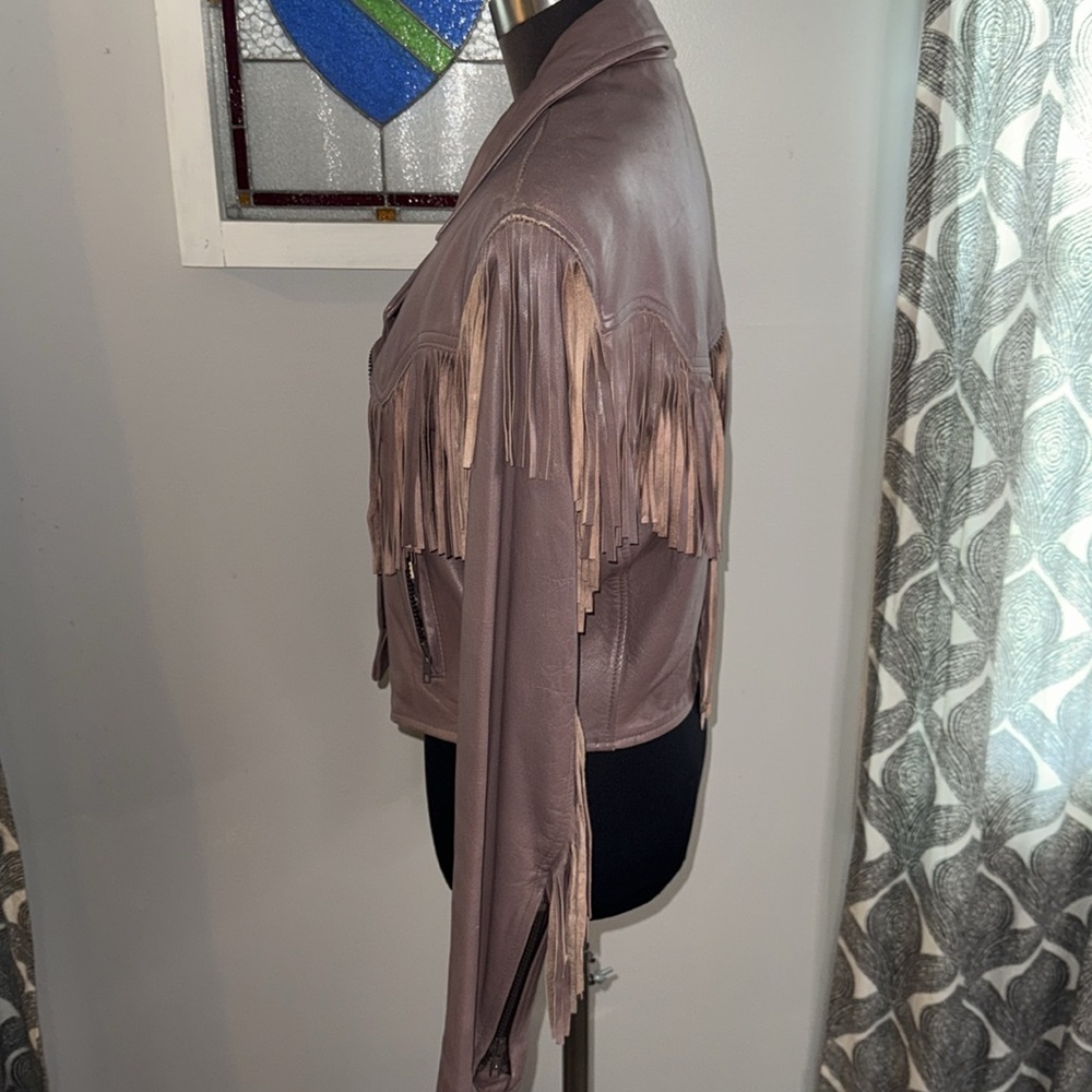 Fidelity Outerwear Buttery Soft Fringed Leather Jacket Western Dusty Purple SZ14 - Picture 4 of 10